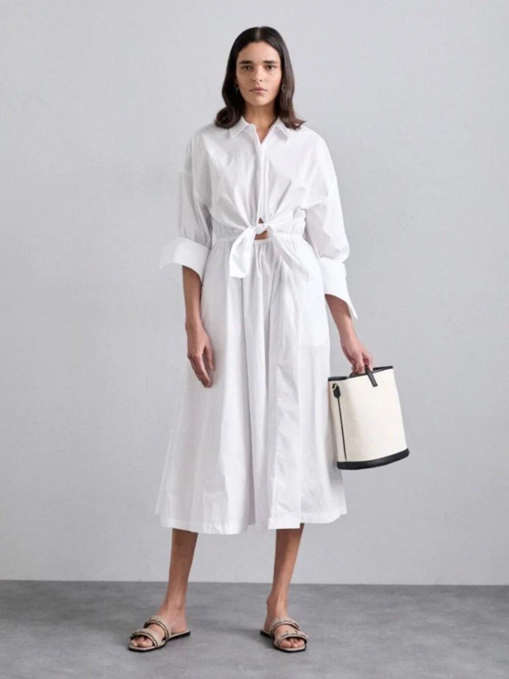 STAUD Lisa Front Cutout Shirt Dress in White Size S